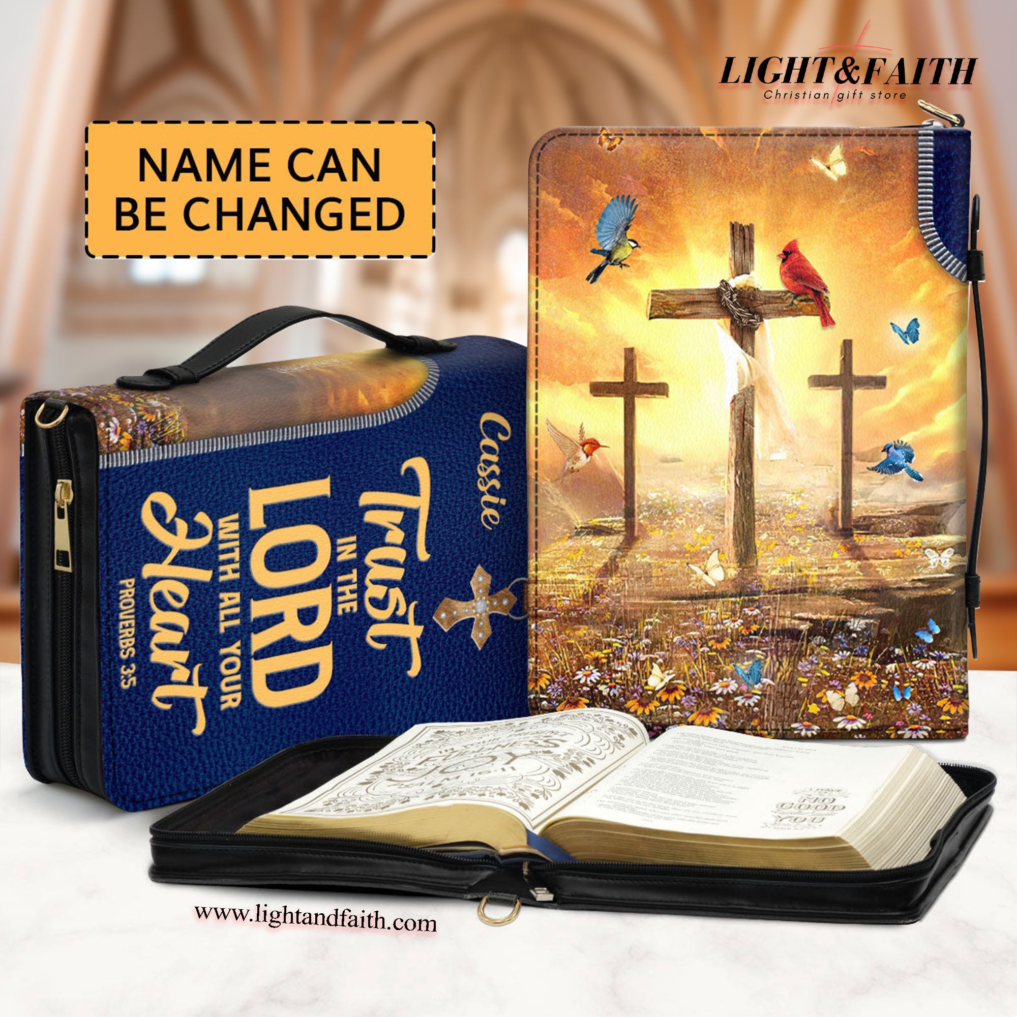 Trust In The Lord With All Your Heart - Proverbs 3:5 Leather Book Cover, Personalized Zippered Bible Cover, Christian Gift, Bible Covers Jesus Gifts